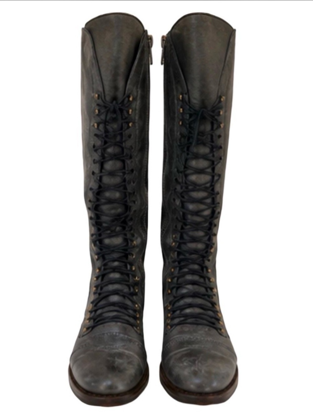 Joie Alice Gray Leather Lace-Up Knee High Boots EU 35 US 5